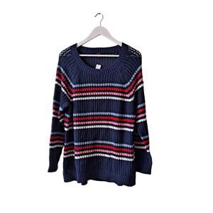 Talbots Women Navy Multicolored Stripe Crewneck Raglan Sleeve Sweater - Size 2X